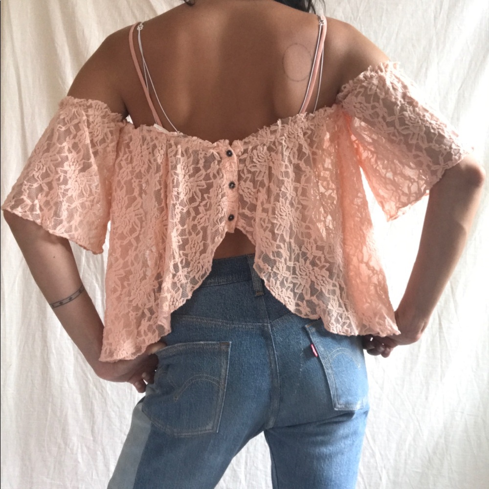 Urban Outfitters Peach Lace Blouse Medium